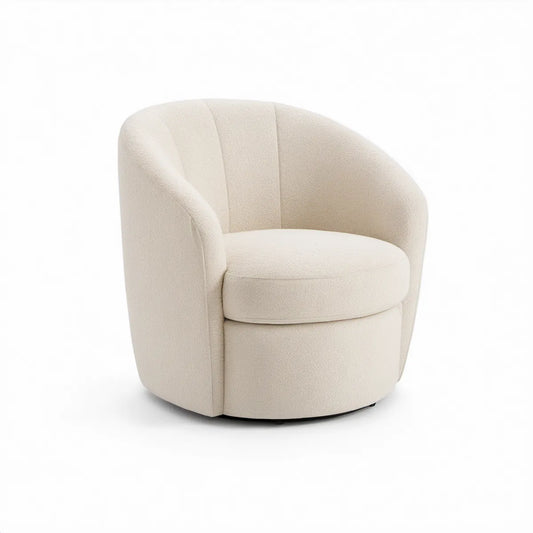 Ivory Boucle Barrel Accent Chair, 31.5 in W x 30.7 in D x 29.5 in H