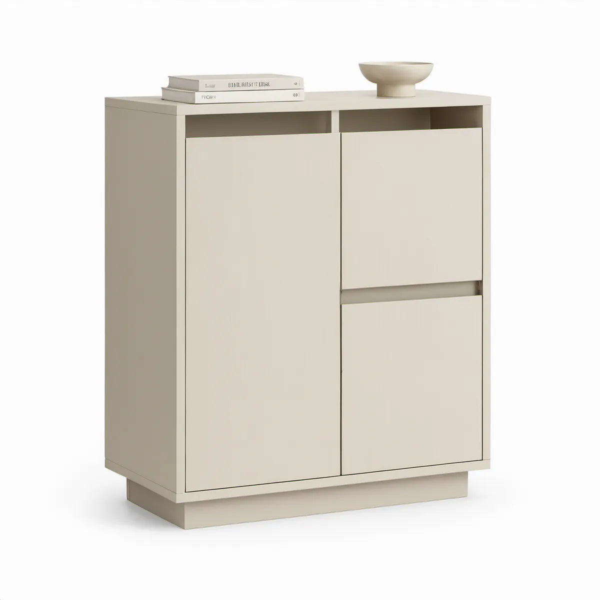 Cream Engineered Wood Sideboard with 3 Doors and 2 Open Compartments, 31.5 x 15.7 x 39.4 in